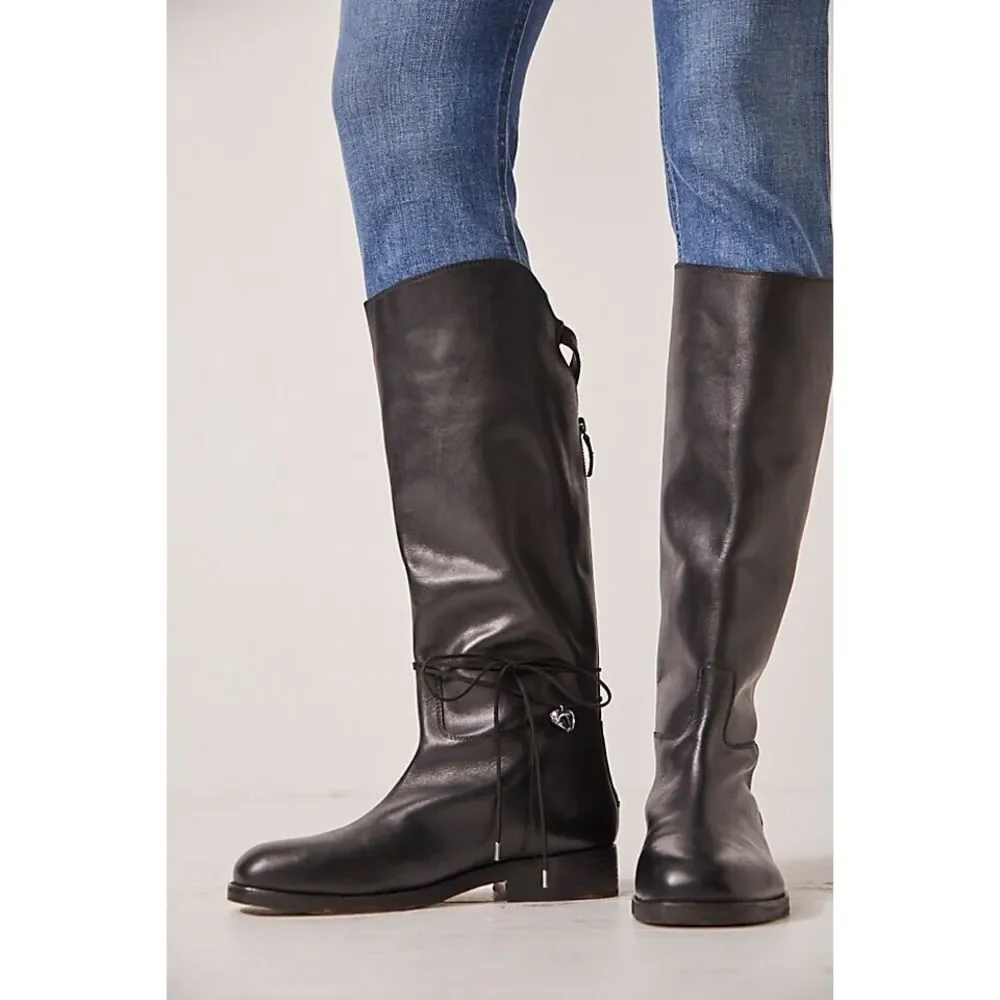 New Free People Everly Equestrian Black Leather Boot Women's Size 8